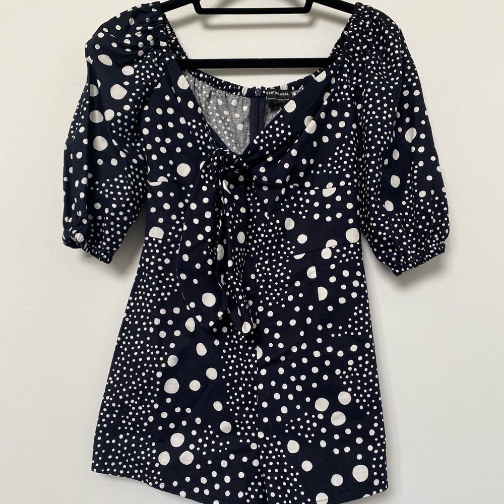 Retro Short Romper Navy Blue and White Polka Dots